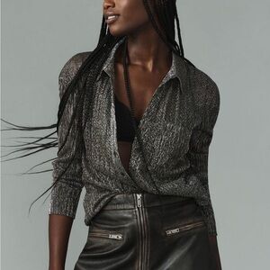 Anthropologie Pilcro Metallic Silver Button Down Shirt